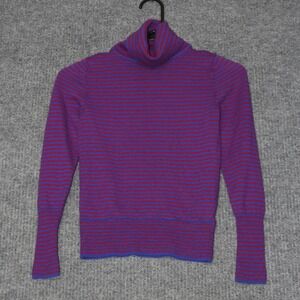 J Crew Turtleneck Sweater Womens XS Purple Red Striped 100% Merino Wool